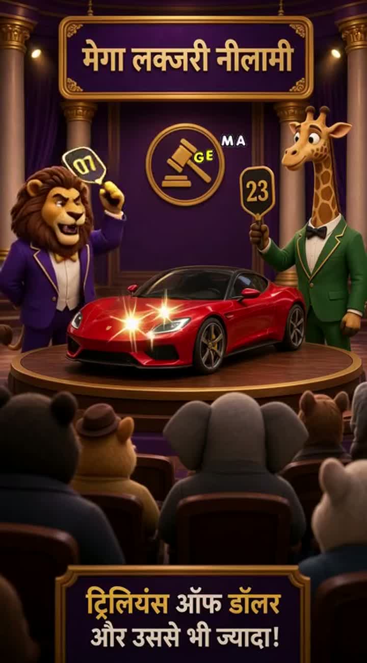 A lion and a giraffe are bidding on a car in trillions of dollar… — AI cartoon