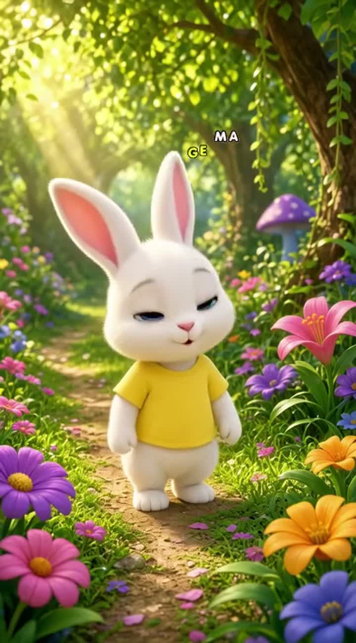 A cute little white baby rabbit named Chiku, big blue eyes… — AI cartoon
