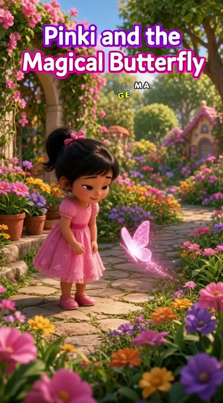 Pinki and the Magical Butterfly. A cute little Indian girl named Pinki — AI cartoon