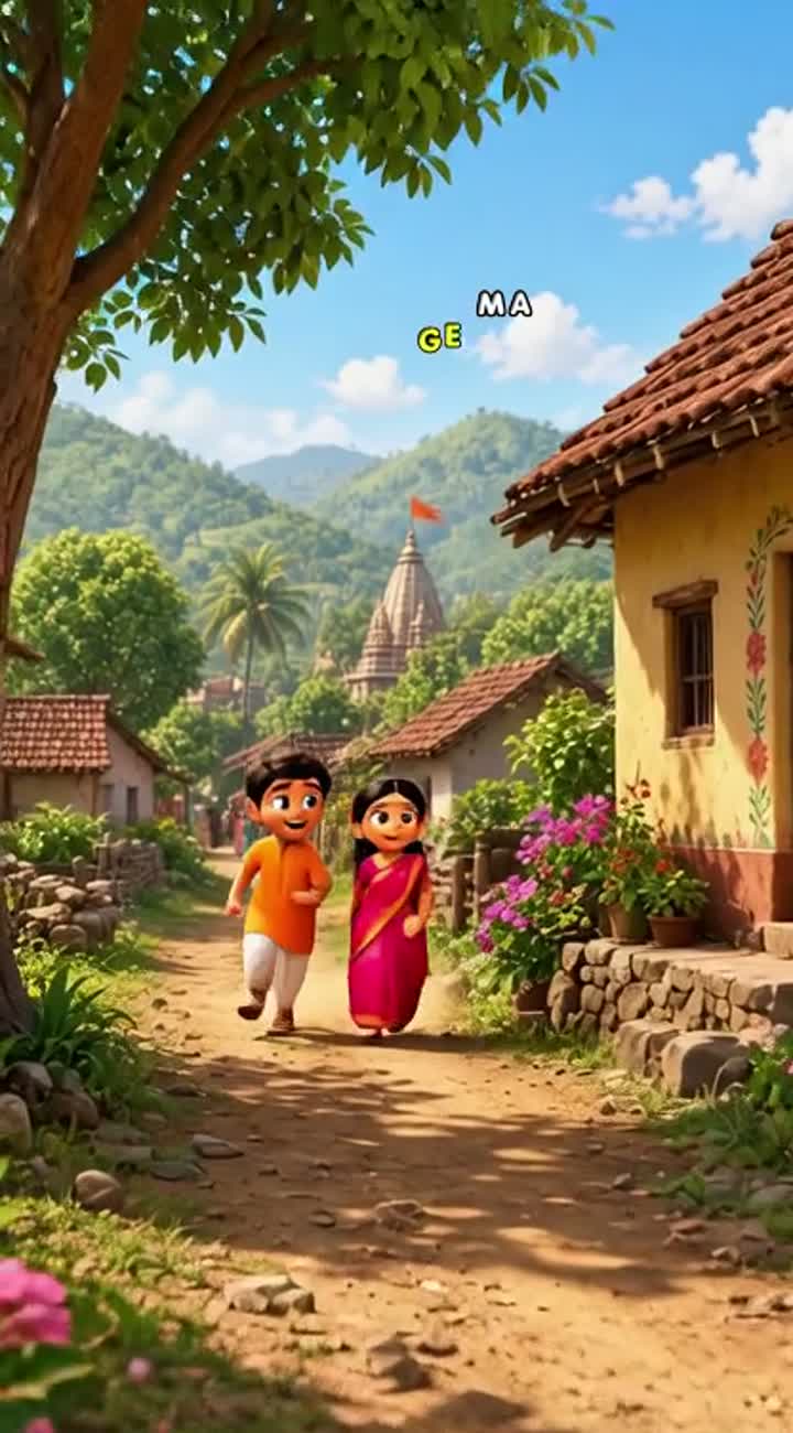 In a beautiful small Indian village, two Indian friends are shown… — AI cartoon