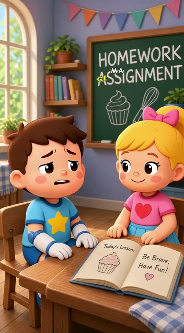 A shy robot learns to bake, Pixar style Create a cute 2D cartoon… — AI cartoon