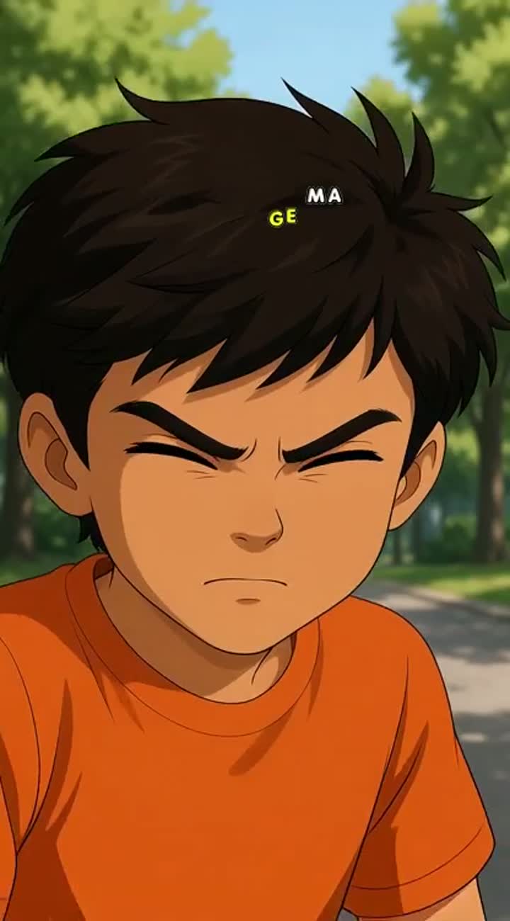 Cut to the orange-shirt boy's face — AI cartoon