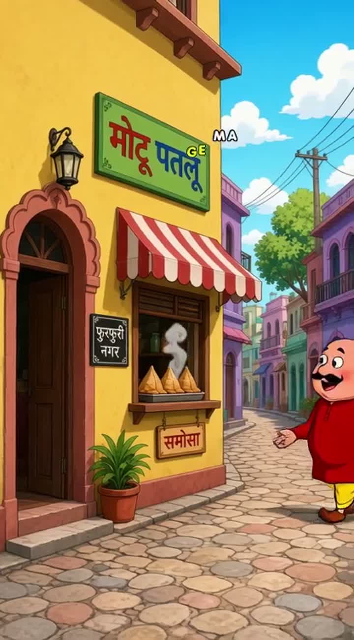 Funny cartoon story motu patulu eating samosa Animated cartoon… — AI cartoon