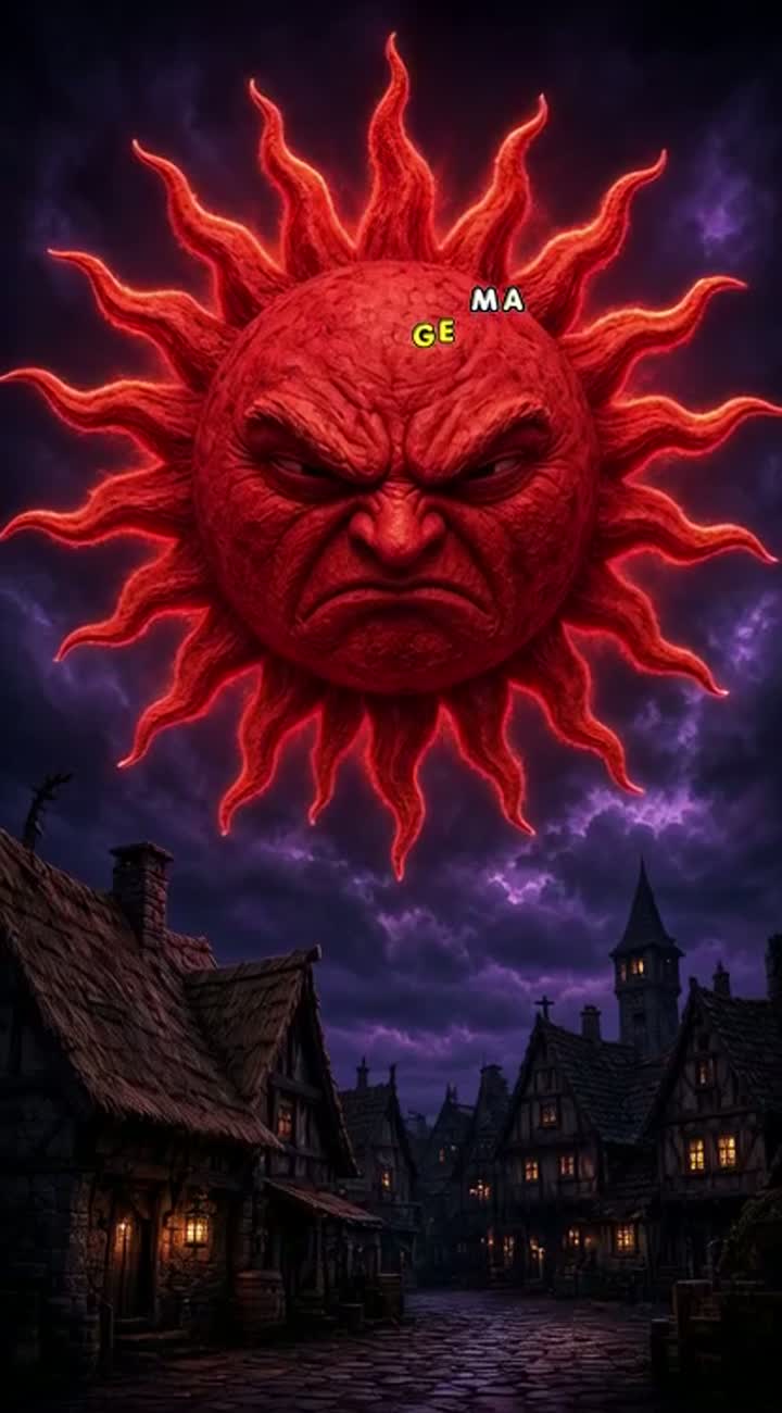 Surreal dark fantasy 3D cartoon montage, giant red anthropomorphic… — AI cartoon