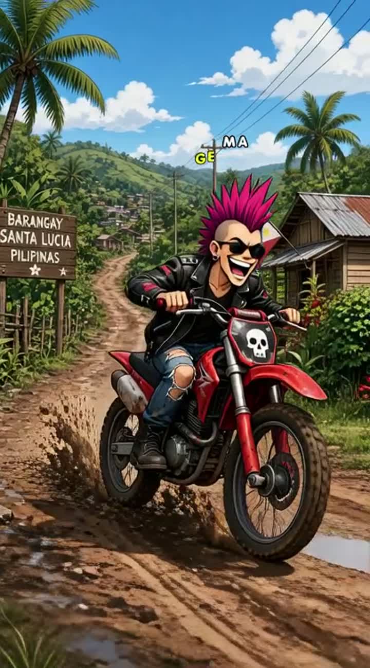 A funny 2D animated punk rocker with a tall mohawk… — AI cartoon