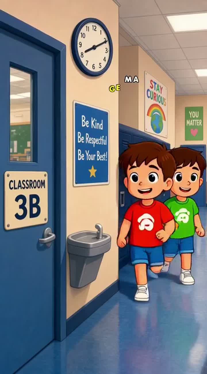I want a story about a boy at school who didn't wash his hands… — AI cartoon