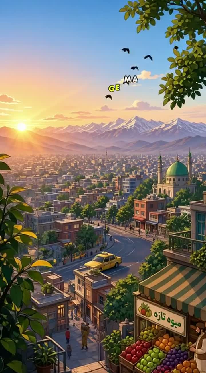 Polished, colorful 2D cartoon animation titled "یک روز زیبا در… — AI cartoon