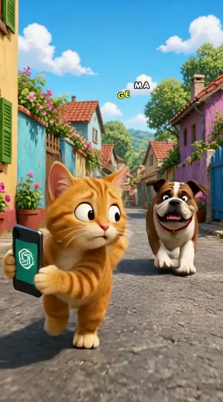 As one short, continuous animated shot — AI cartoon