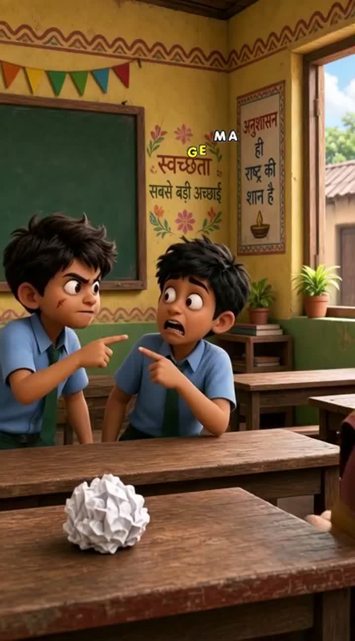 Funny 3D cartoon of two Indian village schoolboys, Golu and Pappu… — AI cartoon