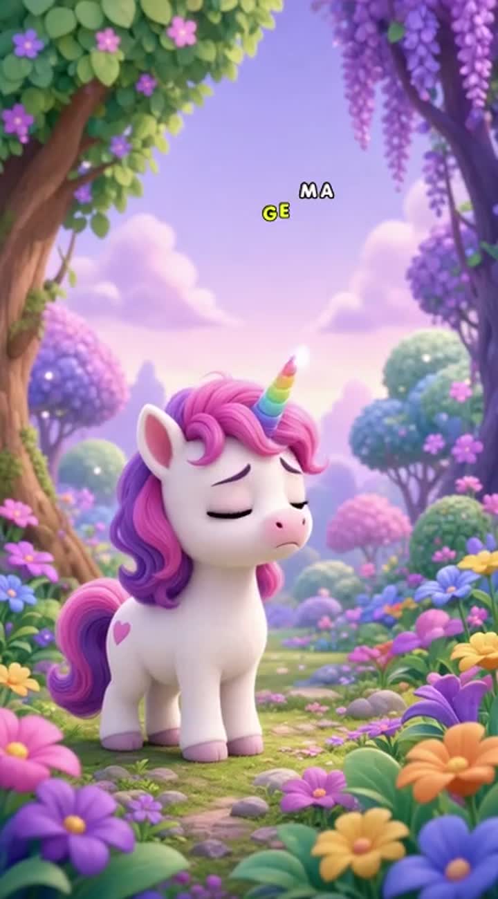 Cute little white unicorn with a pink and purple mane… — AI cartoon