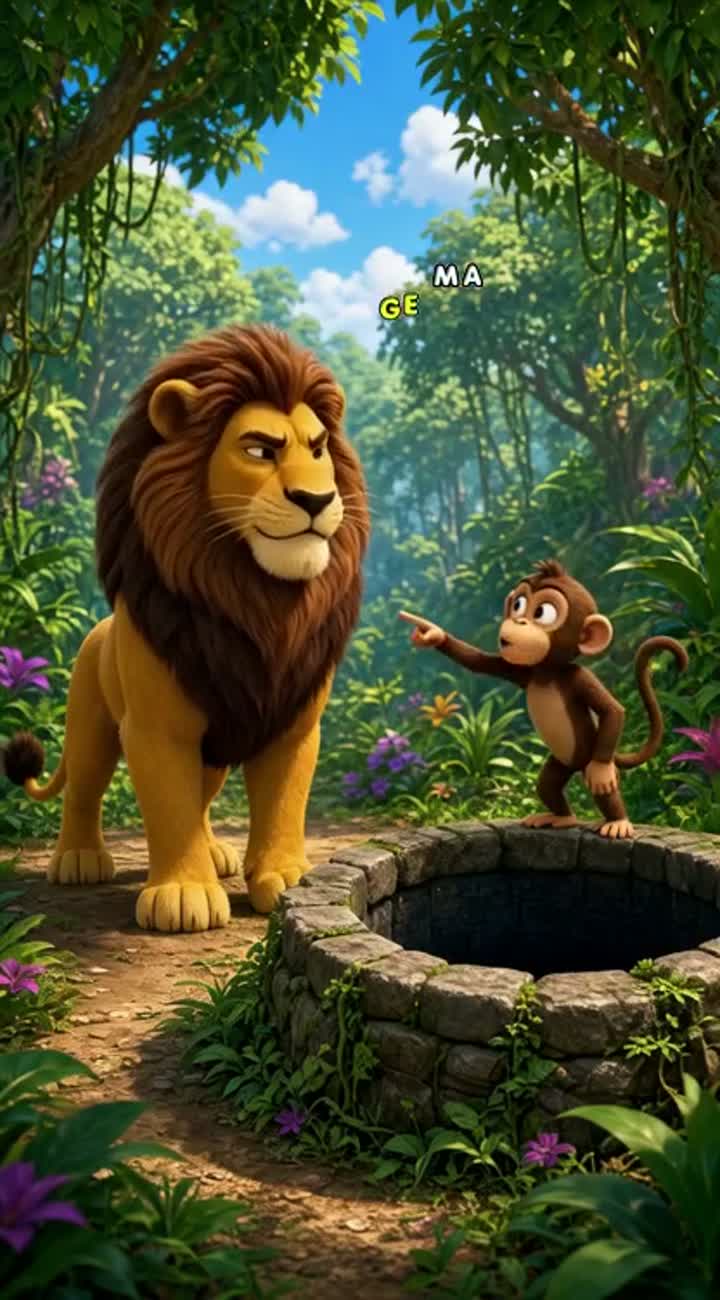 Funny vertical 9:16 3D animated cartoon in a colorful jungle — AI cartoon