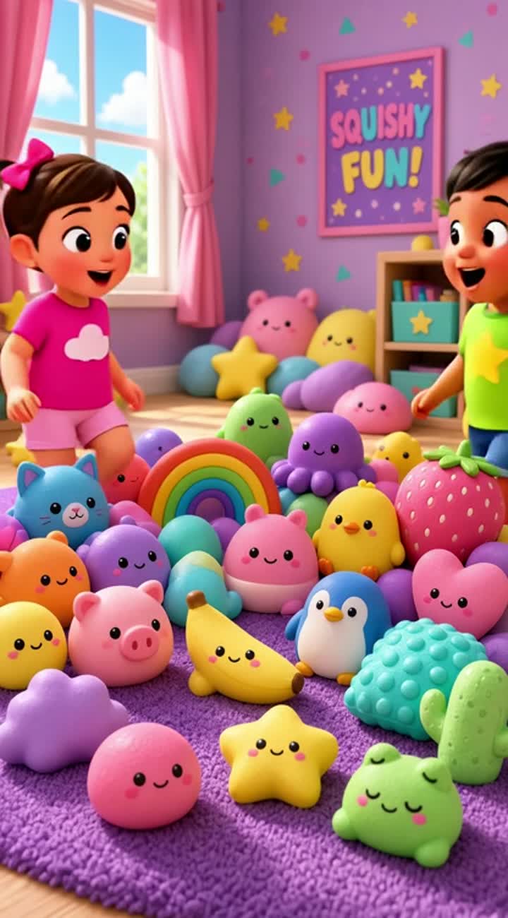 Other with kids playing with a ton of squishies — AI cartoon