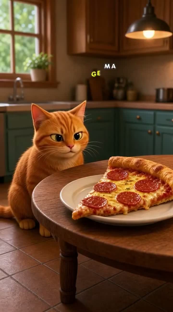 Funny 3D animated cartoon about a mischievous orange cat trying… — AI cartoon