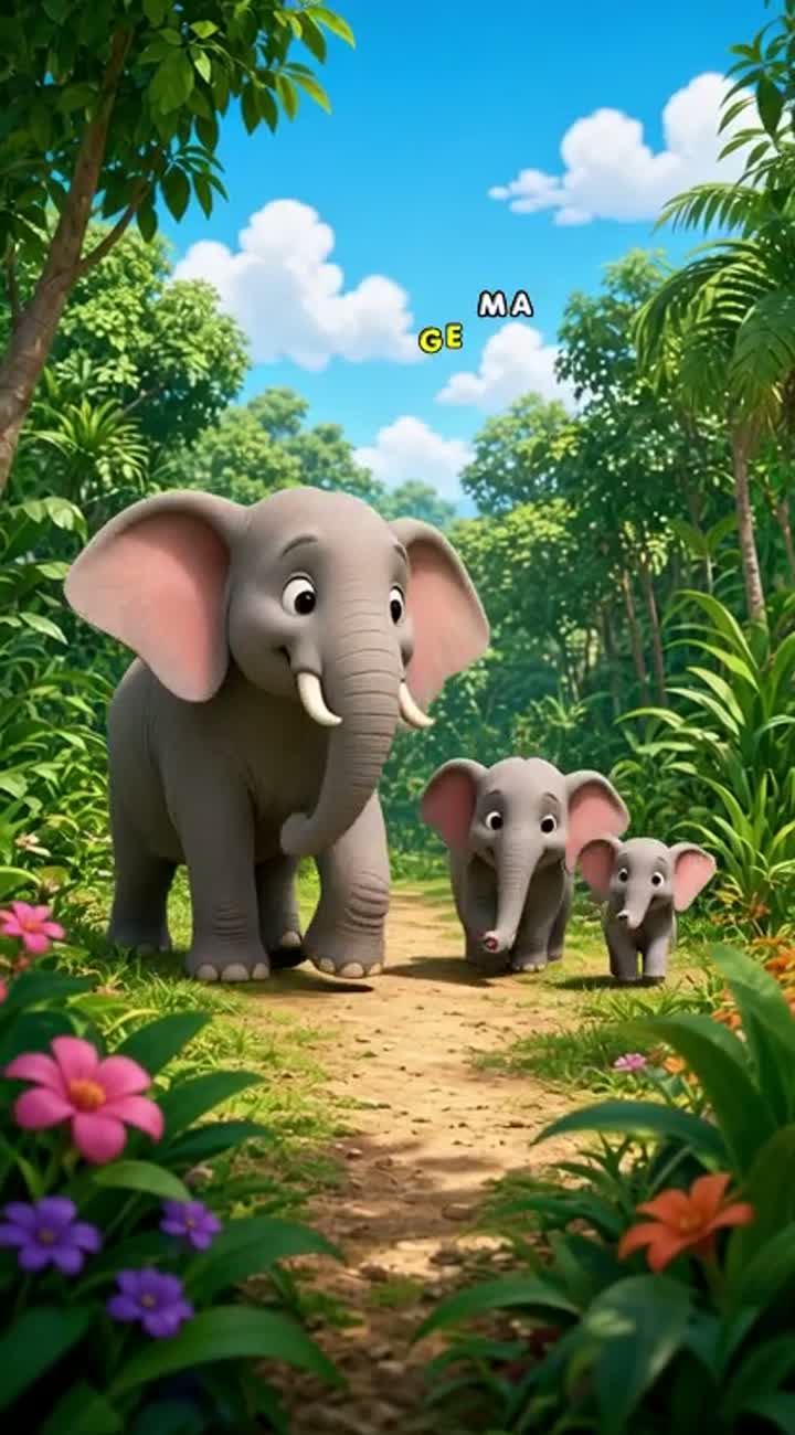 Muje ak hathi or uski family ki video banai he Animated cartoon… — AI cartoon
