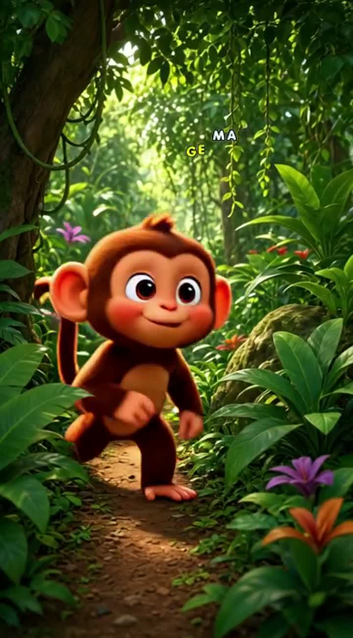 A cute little monkey is moving, walking, blinking… — AI cartoon