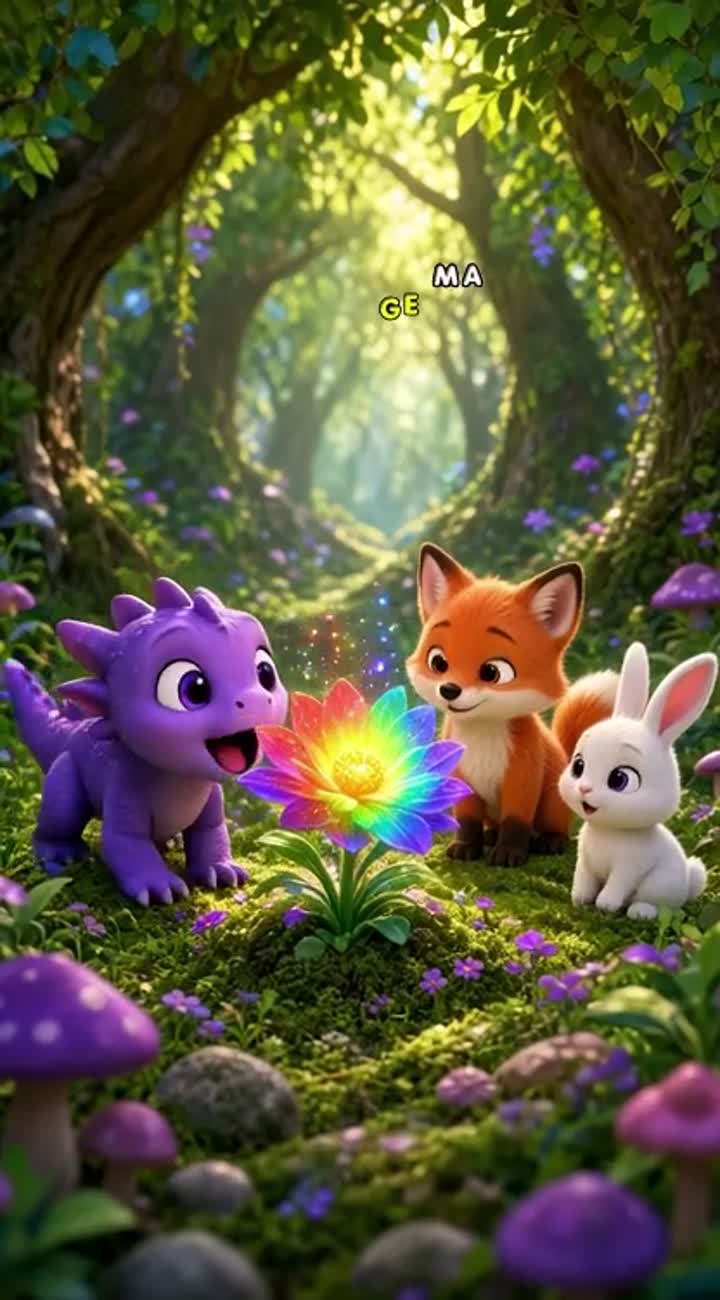 Cute 3D animated children's cartoon in a colorful magical forest — AI cartoon