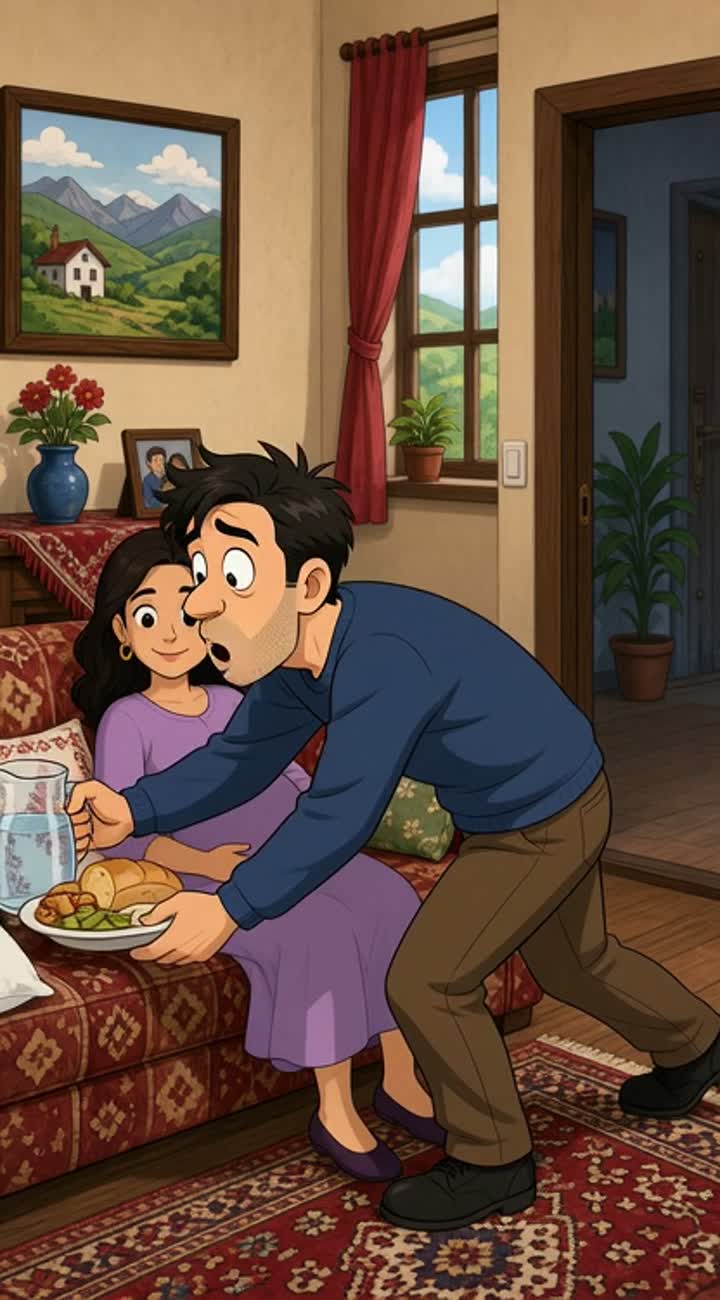 Çift shqiptar në një dhomë të shtëpisë — AI cartoon