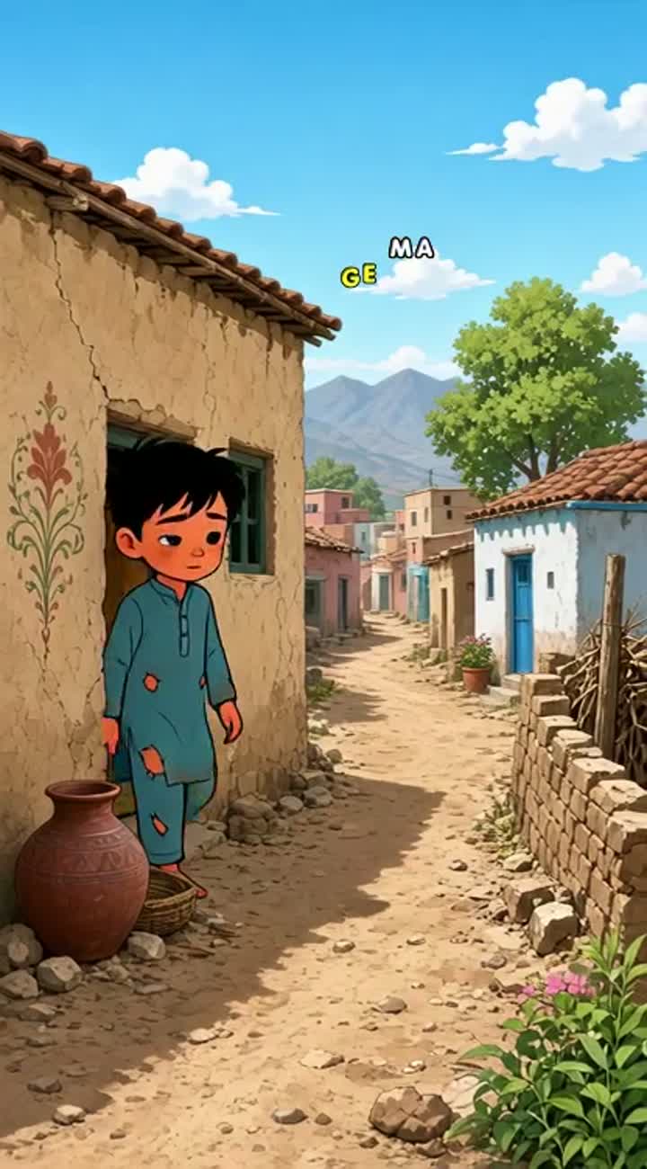 A poor little boy in a Pakistani village Animated cartoon… — AI cartoon