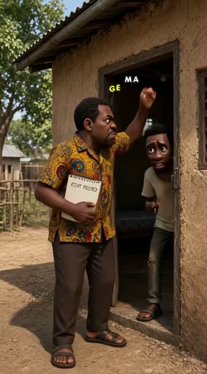 An African man aged 45, wearing a colorful short-sleeved shirt… — AI cartoon
