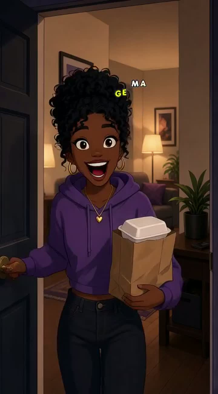 A black teenage girl was excited to link with her lover trey… — AI cartoon