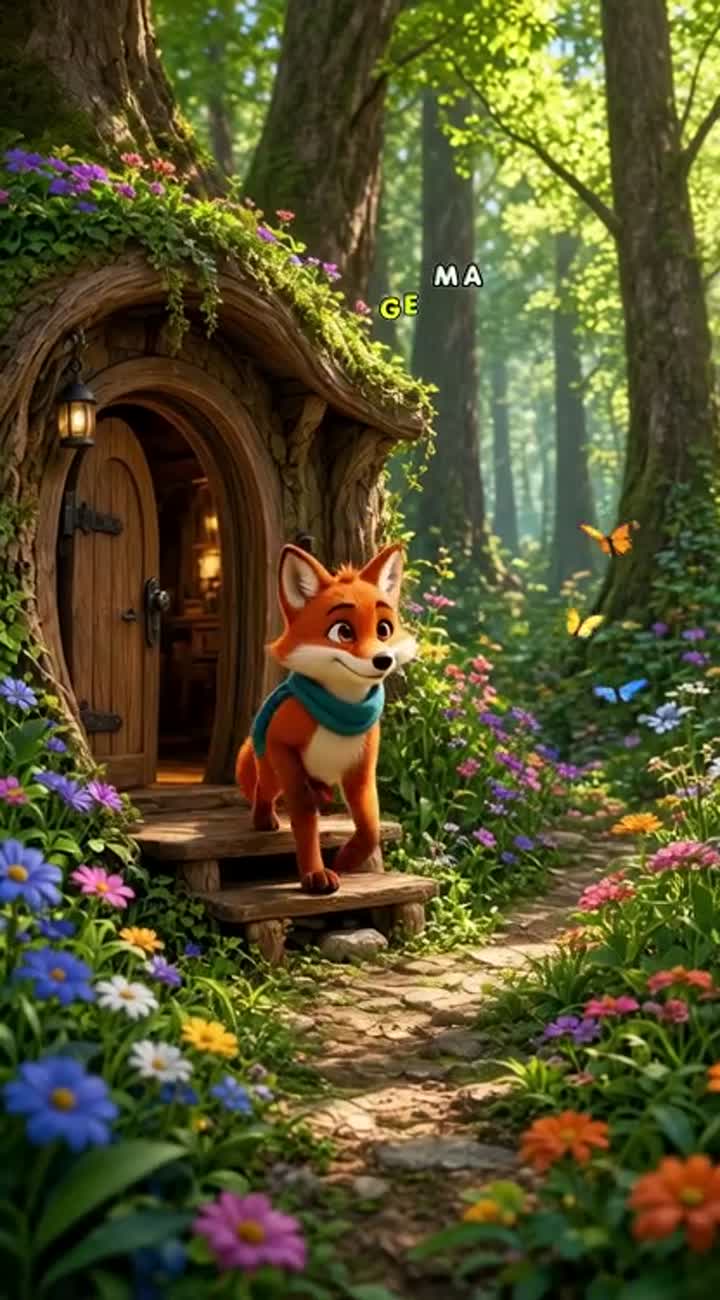 Foxy, a small orange fox with a white muzzle and chest… — AI cartoon