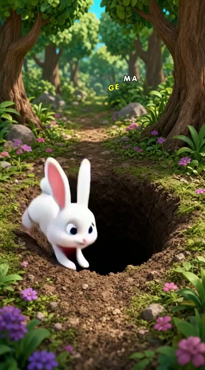 Cute 3D cartoon of a little white rabbit named Chintu who falls… — AI cartoon