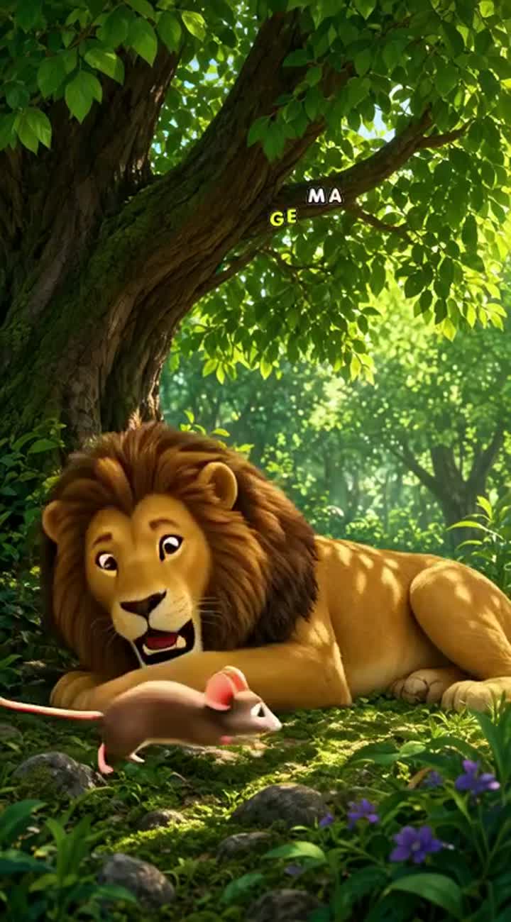 A large, powerful lion with golden-yellow fur and a thick brown… — AI cartoon