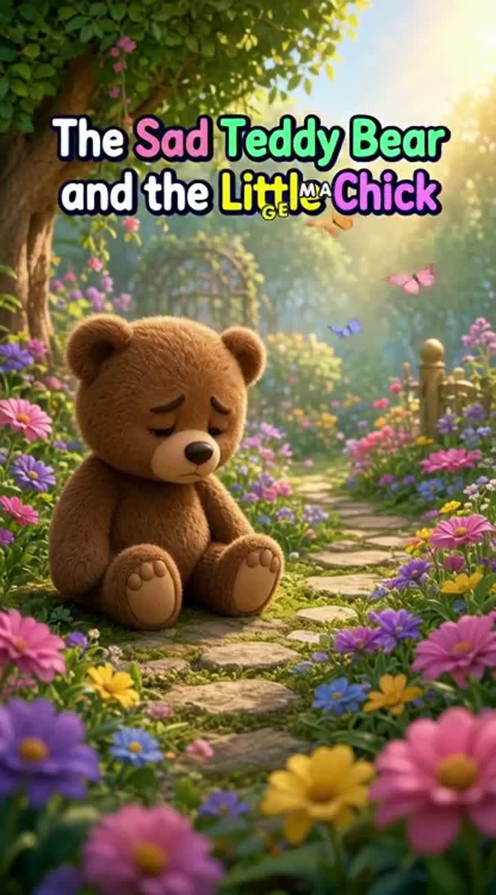 The Sad Teddy Bear and the Little Chick — AI cartoon
