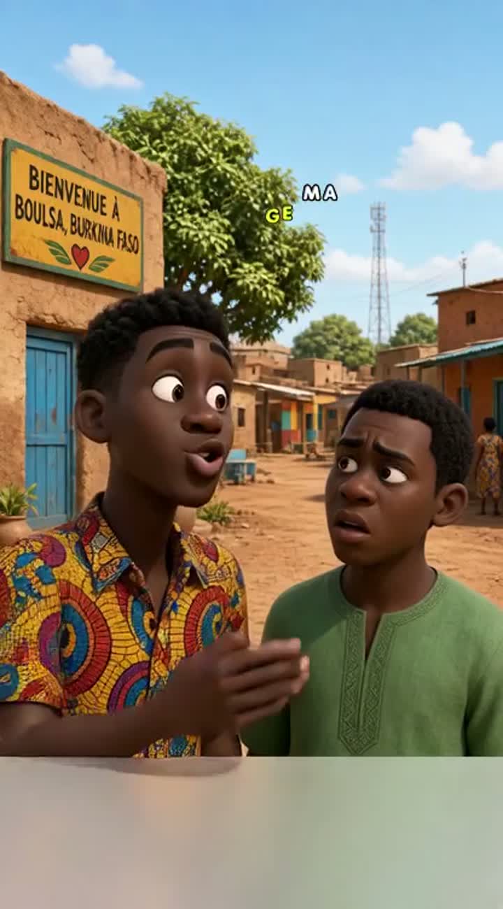 Crée un dessin animé 3D humoristique africain au Burkina Faso — AI cartoon