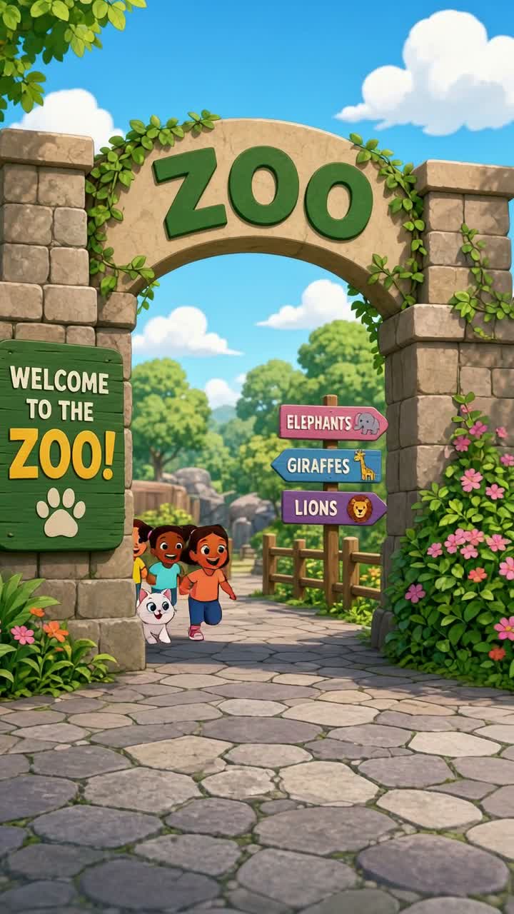Short, animated video featuring children playing at a zoo… — AI cartoon