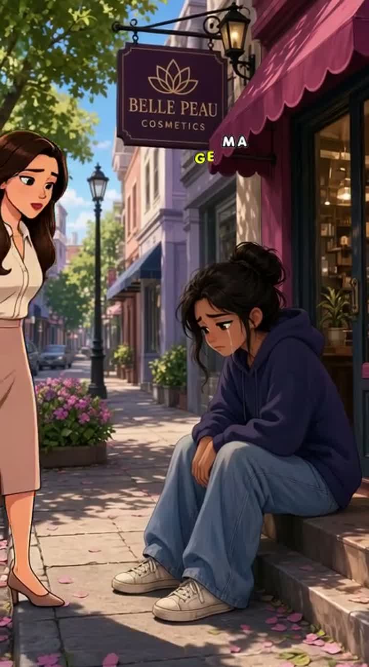 A female cosmetologist walks along a city street and notices… — AI cartoon