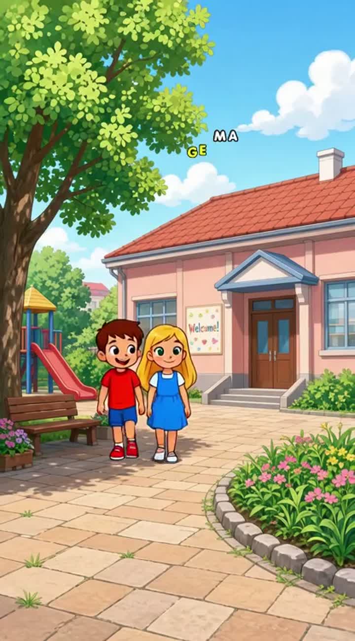 A boy introducing his friend: hello this is my friend sara she… — AI cartoon