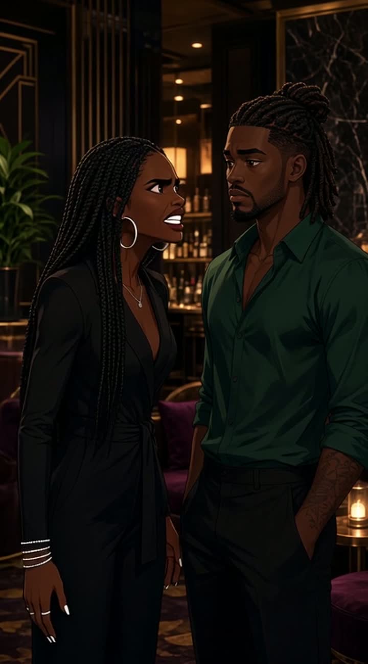 In a stylish upscale Atlanta lounge, Nia Carter… — AI cartoon