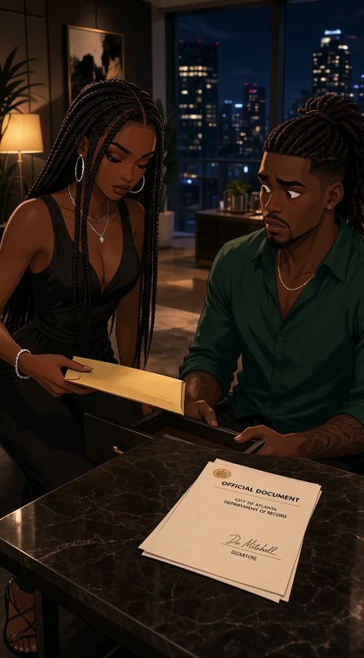 In a stylish Atlanta apartment at night, Nia Carter… — AI cartoon
