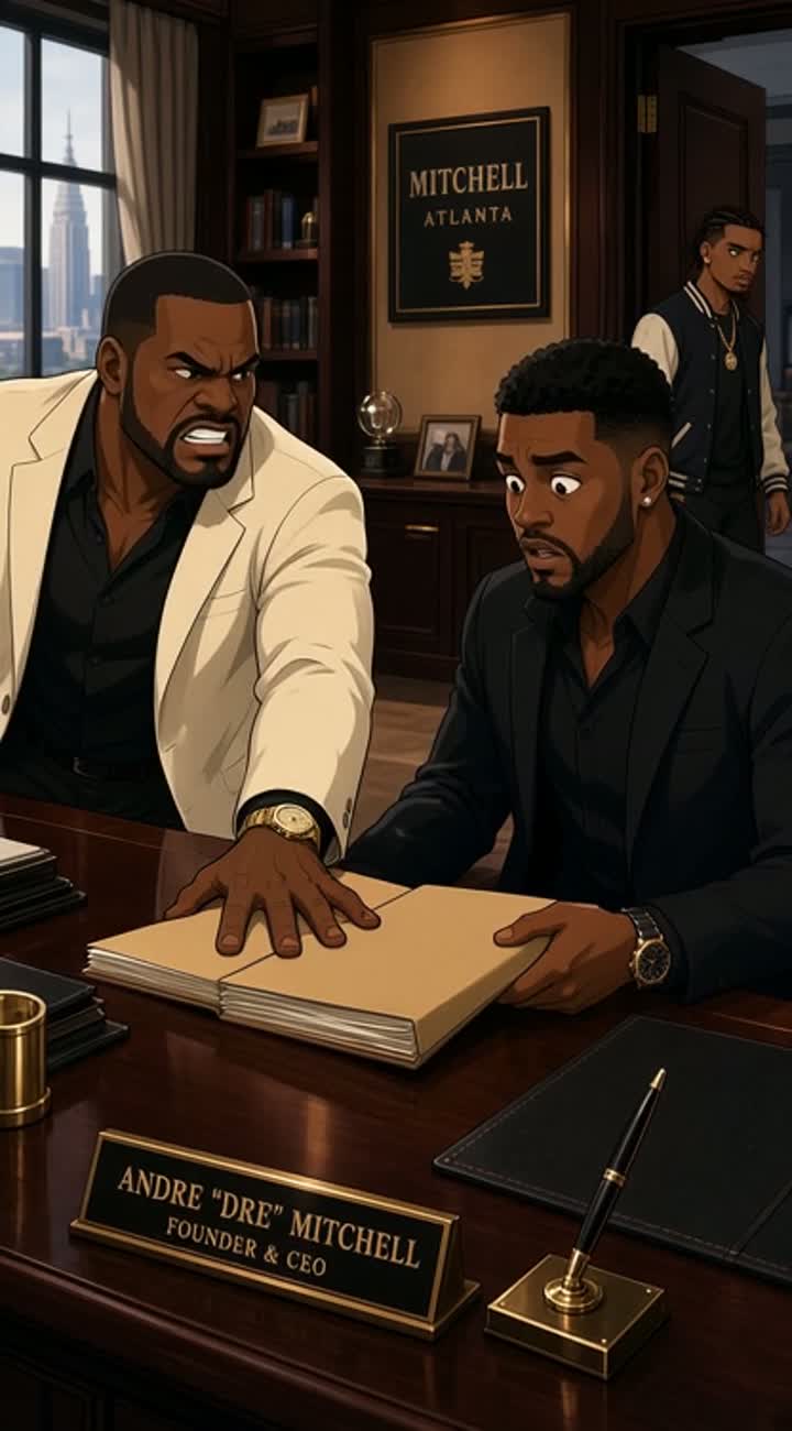 Inside an upscale Atlanta executive office, Andre "Dre" Mitchell… — AI cartoon