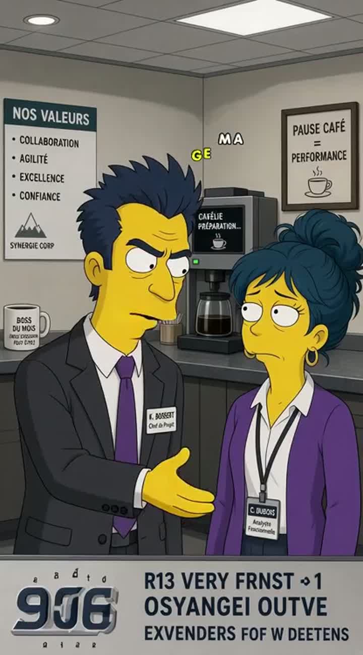 Scène: dans un bureau d'entreprise, deux collègues discutent… — AI cartoon