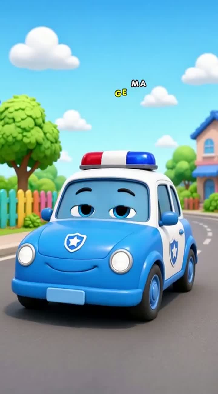 A cute colorful cartoon police car for a children's ABC learning video — AI cartoon