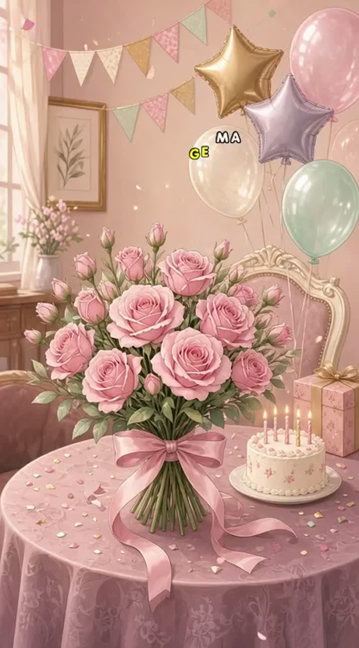 A festive birthday scene in a cozy room — AI cartoon