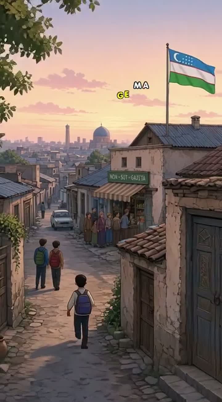 Early-1990s Tashkent at dawn: a nostalgic old neighborhood… — AI cartoon