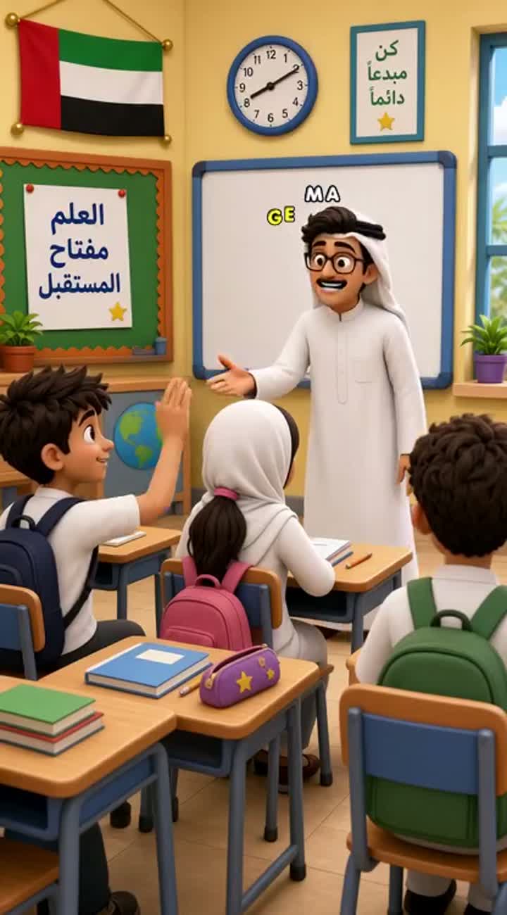 Short comedic educational video in Arabic titled "مفتش المدارس"… — AI cartoon