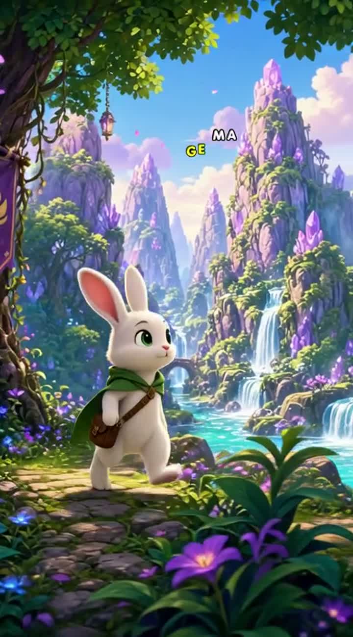 A little brave rabbit exploring a hidden magic world — AI cartoon