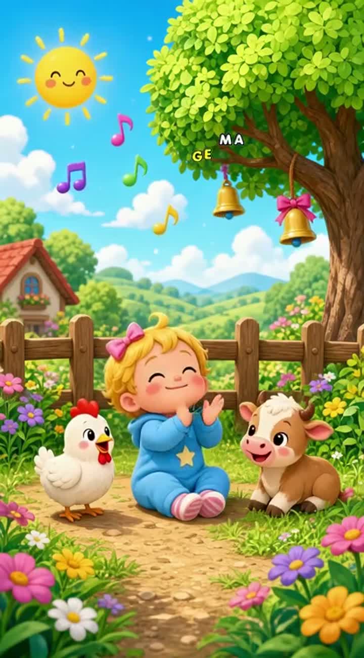 Baby Lala shares food with a cute chicken and tiny calf… — AI cartoon