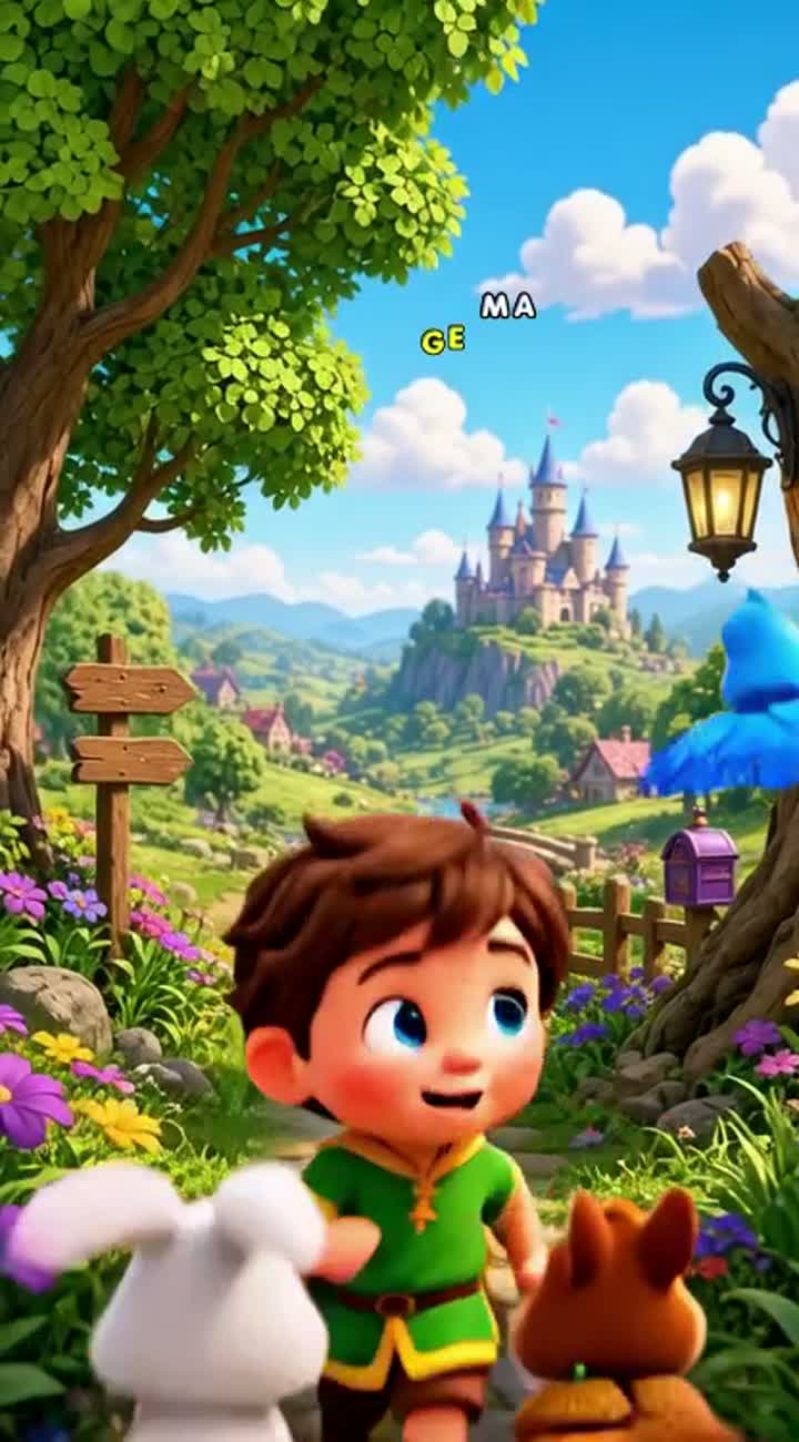 A cute little 3D cartoon boy and his adorable animal friends go… — AI cartoon