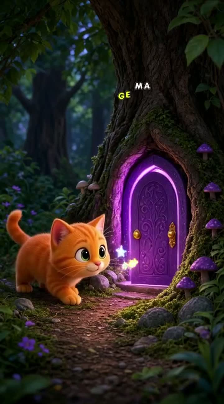 A cute, orange cartoon cat finds a small… — AI cartoon
