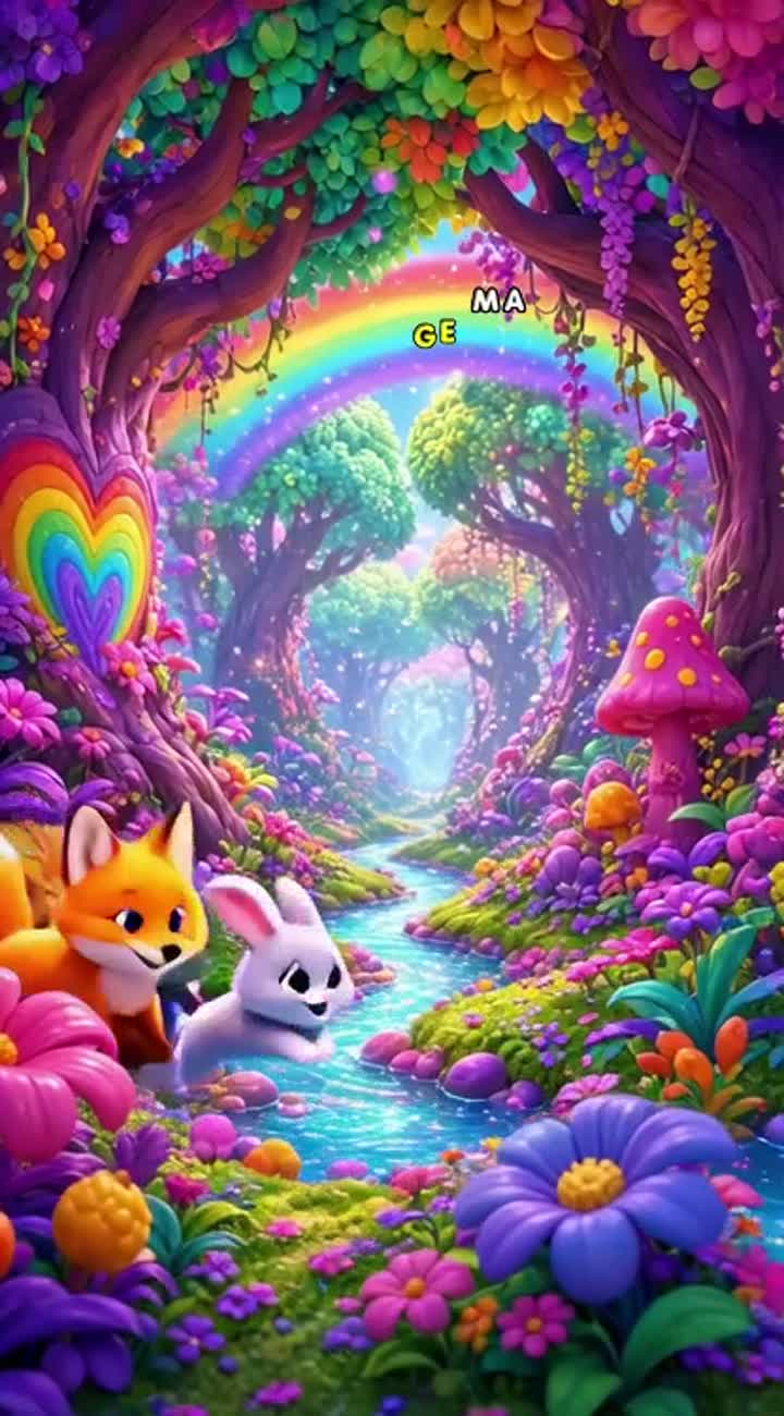 A team of adorable baby animals races through a magical rainbow… — AI cartoon