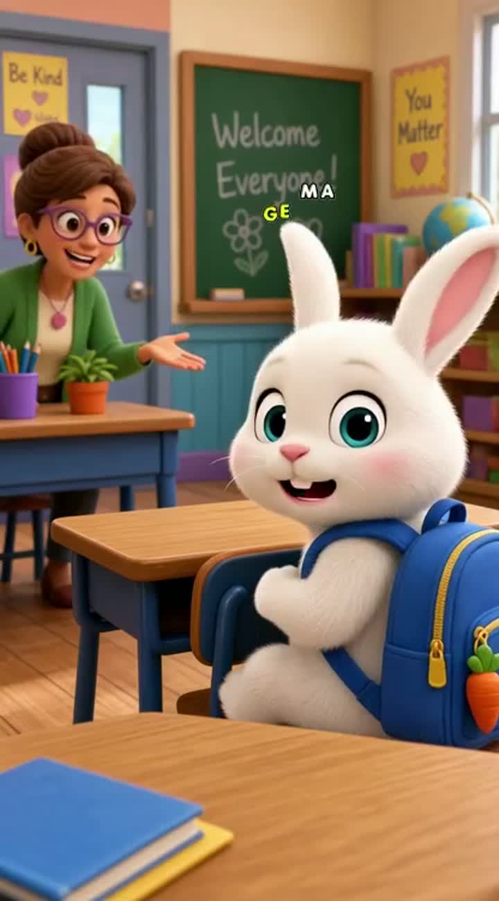 The Bunny Who Ate His Homework! Main character: Benny, a cute fluffy w — AI cartoon