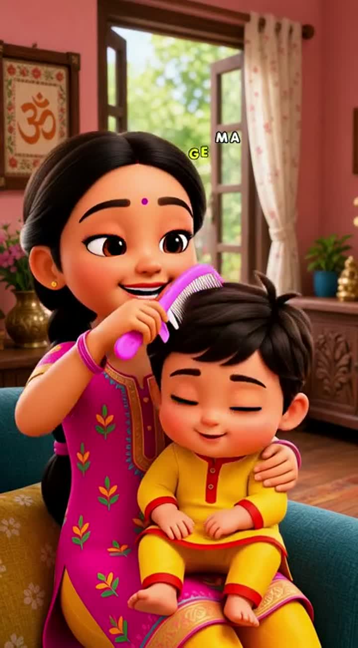 A cute indian animated baby eating vegetables devouring it, cheery — AI cartoon
