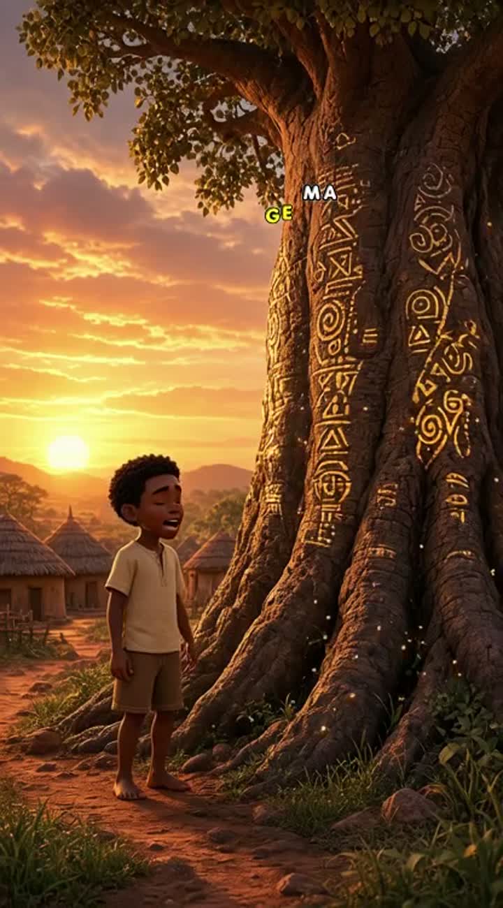 Vertical 9:16, beautiful cinematic 3D animated African folktale… — AI cartoon
