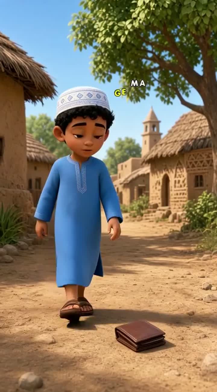 Vertical 3D cartoon video of a young Muslim boy wearing a simple… — AI cartoon