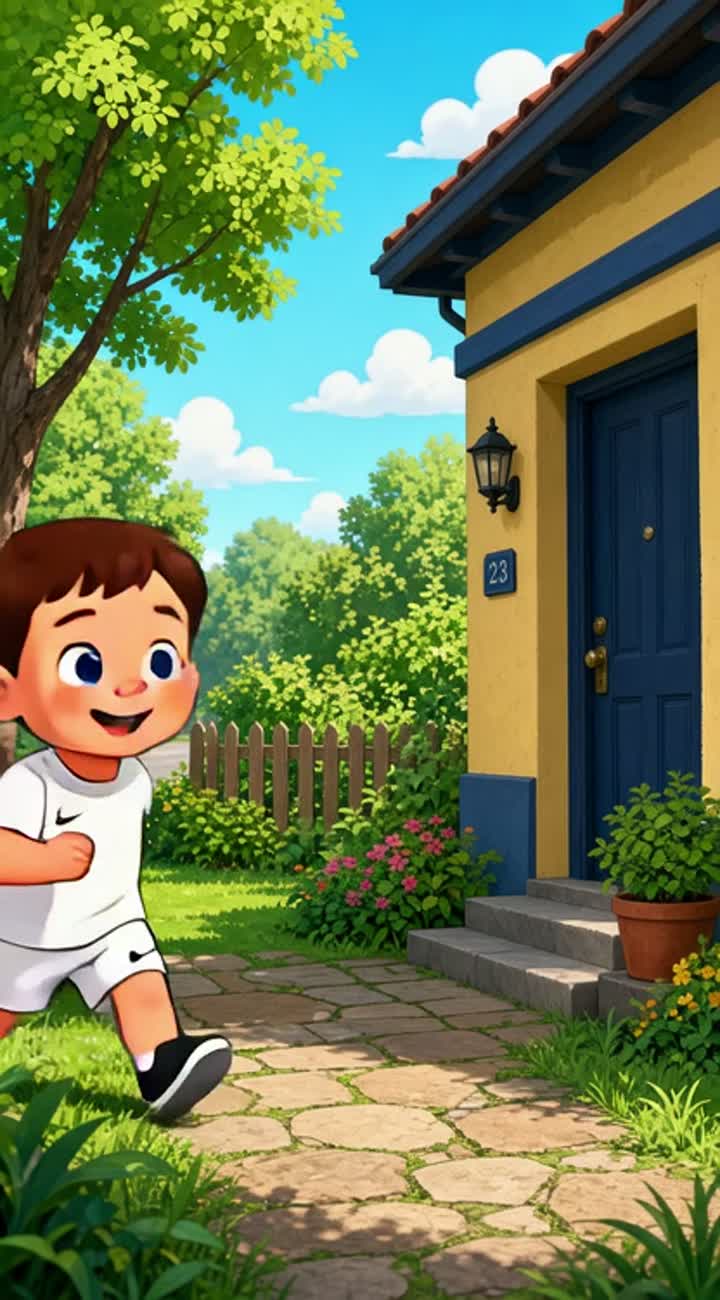 A three year old boy in white half Nike t shirt and white half… — AI cartoon